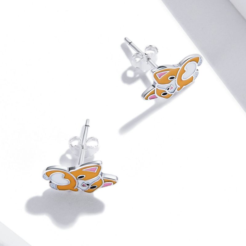 1 Pair Cartoon Style Cute Dog Enamel Sterling Silver Ear Studs