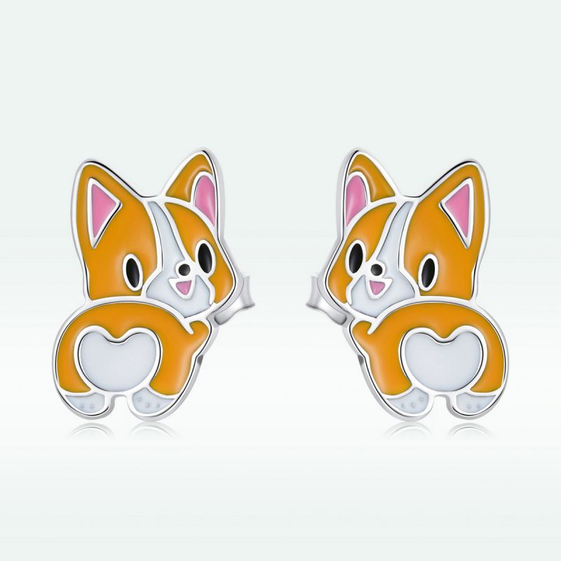 1 Pair Cartoon Style Cute Dog Enamel Sterling Silver Ear Studs