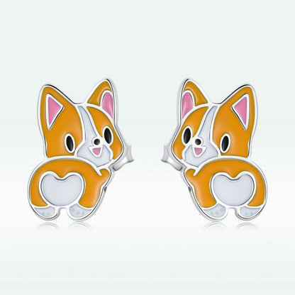 1 Pair Cartoon Style Cute Dog Enamel Sterling Silver Ear Studs