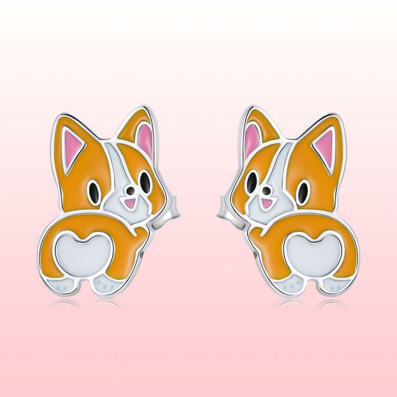 1 Pair Cartoon Style Cute Dog Enamel Sterling Silver Ear Studs