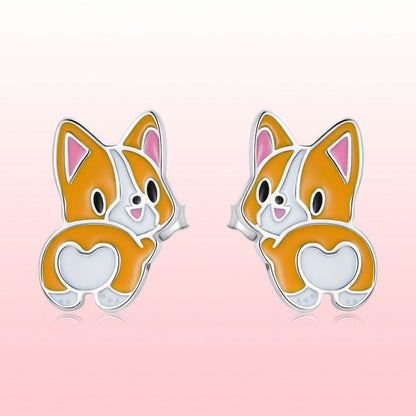 1 Pair Cartoon Style Cute Dog Enamel Sterling Silver Ear Studs