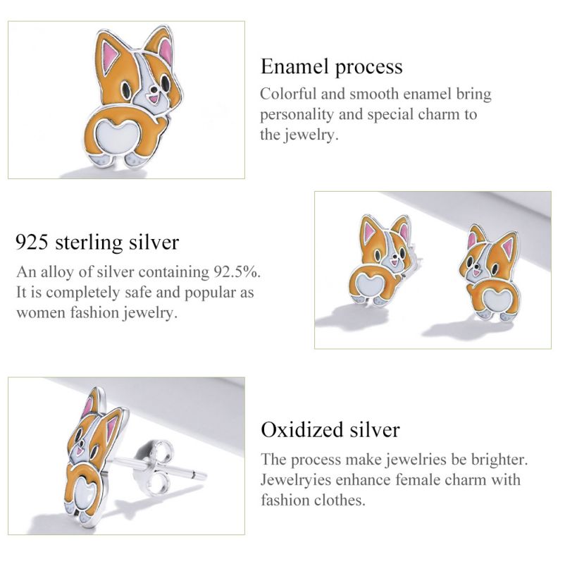 1 Pair Cartoon Style Cute Dog Enamel Sterling Silver Ear Studs