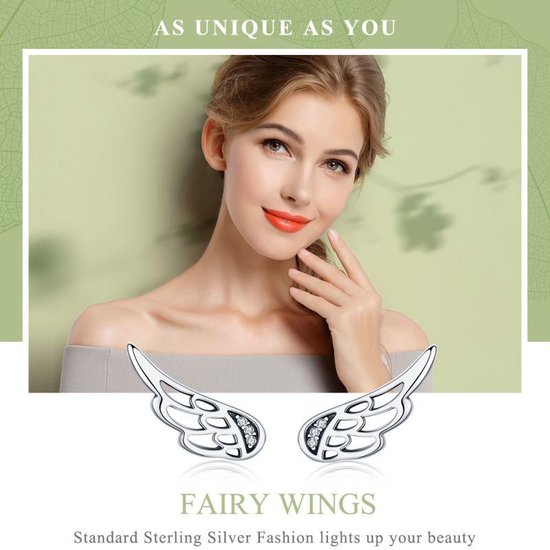 1 Pair Elegant Commute Wings Inlay Sterling Silver Zircon Ear Studs