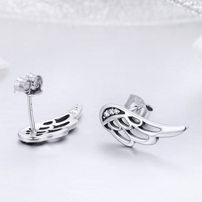 1 Pair Elegant Commute Wings Inlay Sterling Silver Zircon Ear Studs