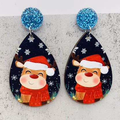 1 Pair Cartoon Style Cute Santa Claus Snowman Wood Drop Earrings