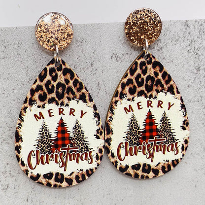 1 Pair Cartoon Style Cute Santa Claus Snowman Wood Drop Earrings