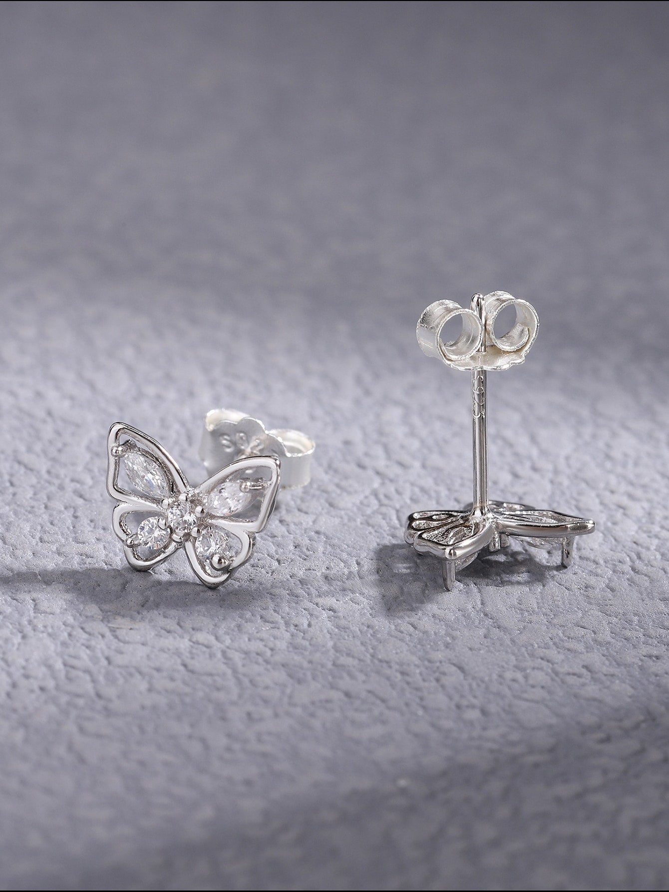 1 Pair Elegant Butterfly Plating Inlay Sterling Silver Zircon Ear Studs