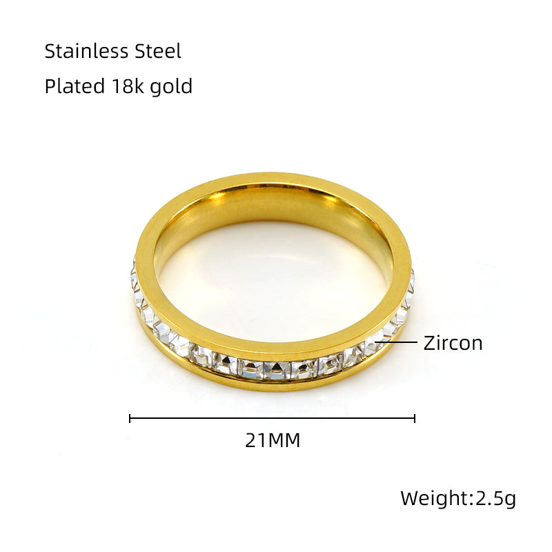 Simple Style Geometric Stainless Steel Plating Inlay Zircon 18k Gold Plated Rings