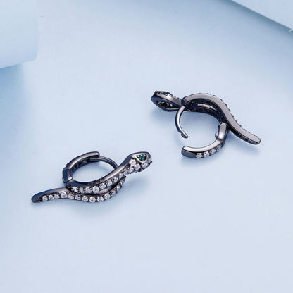 1 Pair Luxurious Snake Inlay Sterling Silver Zircon Ear Studs