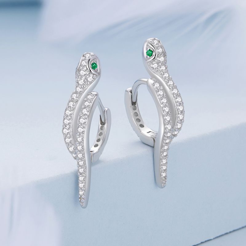 1 Pair Luxurious Snake Inlay Sterling Silver Zircon Ear Studs