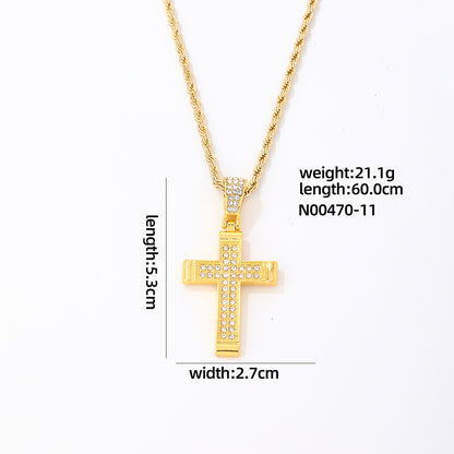 Hip-hop Vintage Style Rock Cross Stainless Steel Alloy Plating Inlay Zircon Gold Plated Silver Plated Pendant Necklace