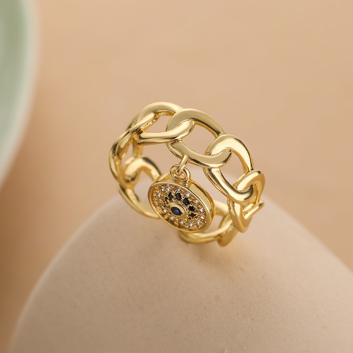 Simple Style Commute Devil's Eye Copper Plating Inlay Zircon 18k Gold Plated Open Rings