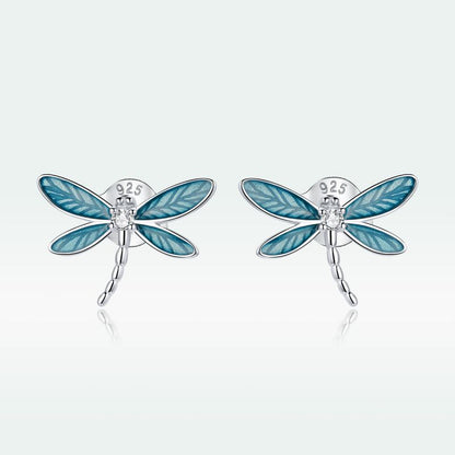 1 Pair Vacation Dragonfly Inlay Sterling Silver Zircon Ear Studs