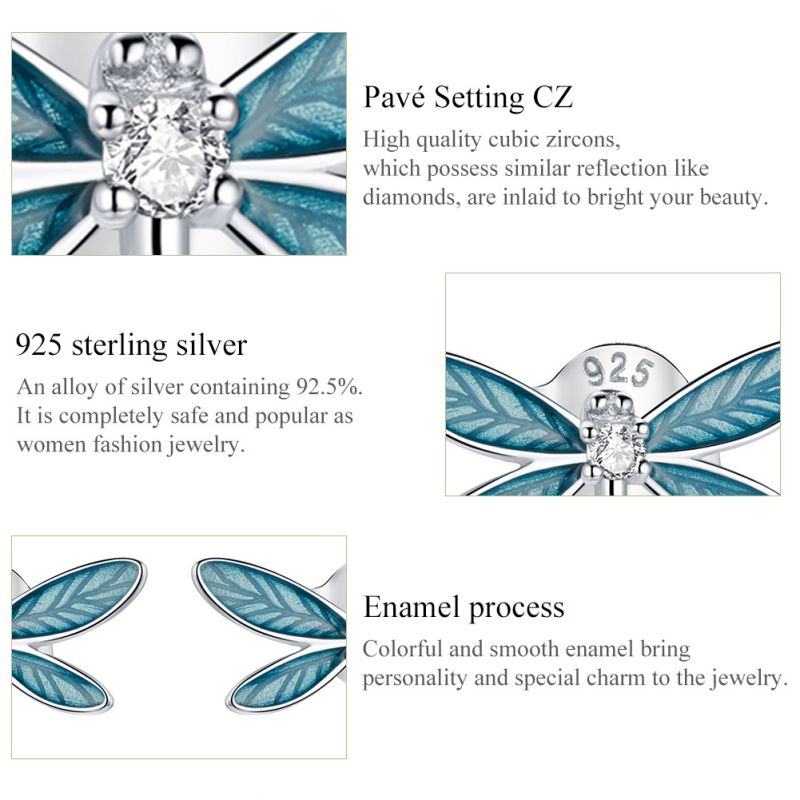 1 Pair Vacation Dragonfly Inlay Sterling Silver Zircon Ear Studs