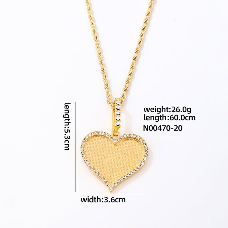 Hip-hop Vintage Style Rock Heart Shape Stainless Steel Alloy Plating Inlay Zircon Gold Plated Silver Plated Pendant Necklace