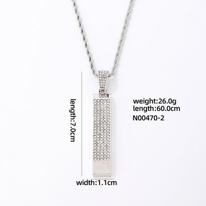 Hip-hop Vintage Style Rock Rectangle Stainless Steel Alloy Plating Inlay Zircon Gold Plated Silver Plated Pendant Necklace