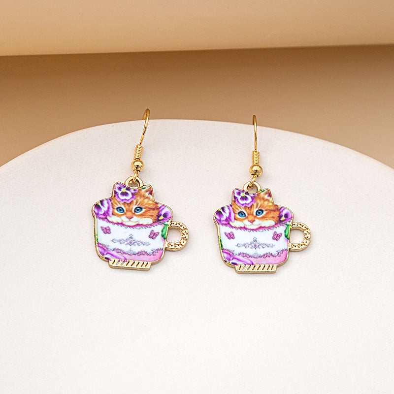 1 Pair Cute Cat Plating Alloy Drop Earrings