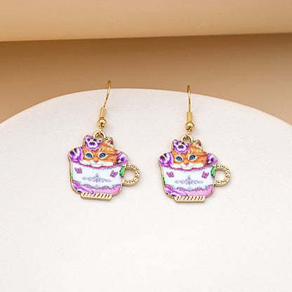 1 Pair Cute Cat Plating Alloy Drop Earrings