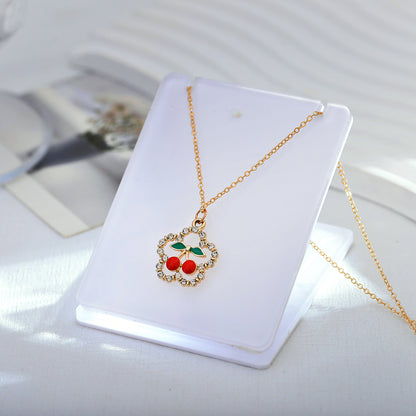 Simple Style Cherry Alloy Titanium Steel Plating Inlay Rhinestones Women's Pendant Necklace