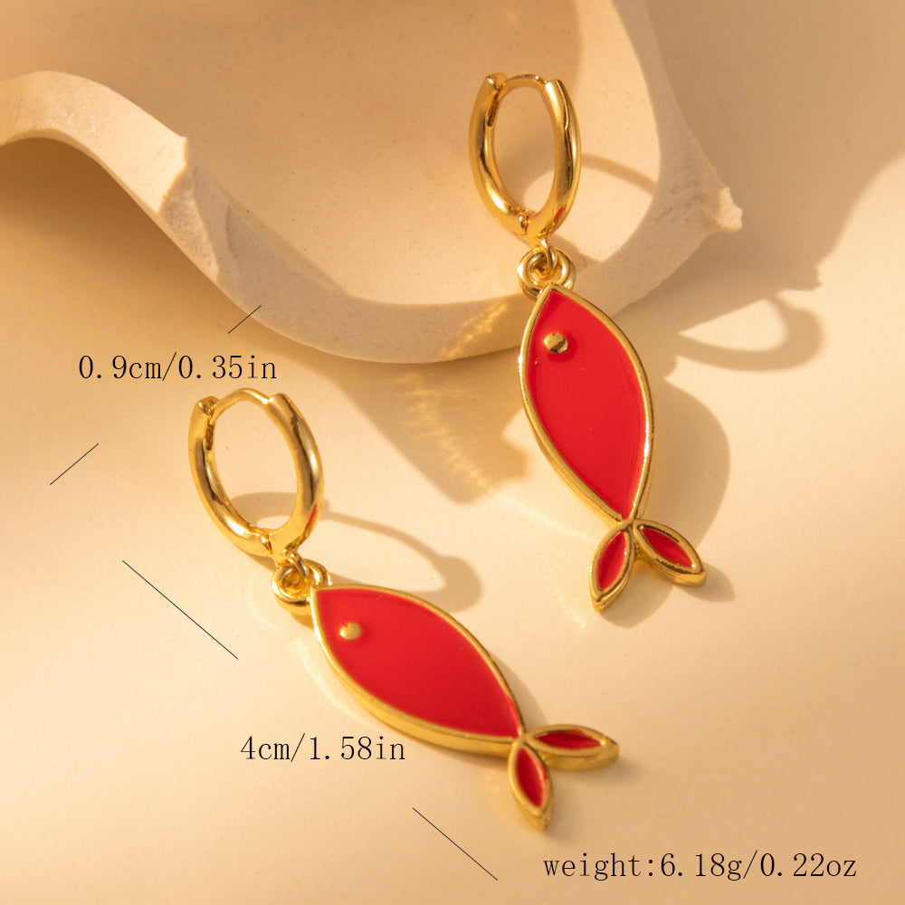 1 Pair Casual Simple Style Fish Enamel Plating Alloy Copper Drop Earrings