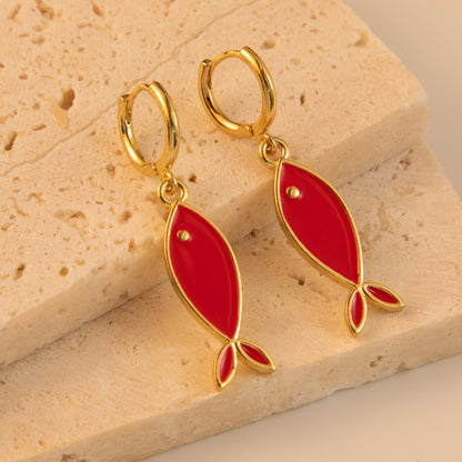 1 Pair Casual Simple Style Fish Enamel Plating Alloy Copper Drop Earrings