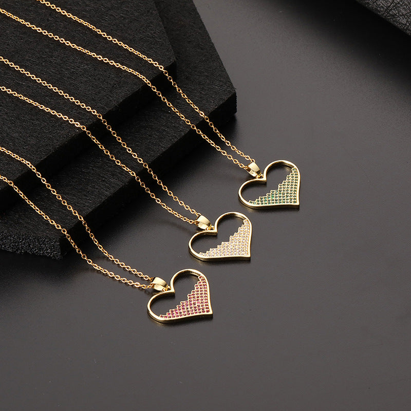 Europe And America Cross Border Love Pendant Necklace Micro-inlaid Color Zircon Clavicle Chain Geometric Girl Pendant Heart-shaped Necklace