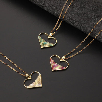 Europe And America Cross Border Love Pendant Necklace Micro-inlaid Color Zircon Clavicle Chain Geometric Girl Pendant Heart-shaped Necklace