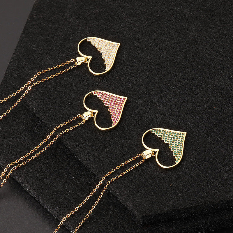 Europe And America Cross Border Love Pendant Necklace Micro-inlaid Color Zircon Clavicle Chain Geometric Girl Pendant Heart-shaped Necklace