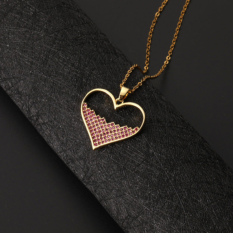 Europe And America Cross Border Love Pendant Necklace Micro-inlaid Color Zircon Clavicle Chain Geometric Girl Pendant Heart-shaped Necklace