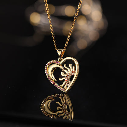 Europe And America Cross Border Love Pendant Necklace Micro-inlaid Color Zircon Clavicle Chain Geometric Girl Pendant Heart-shaped Necklace