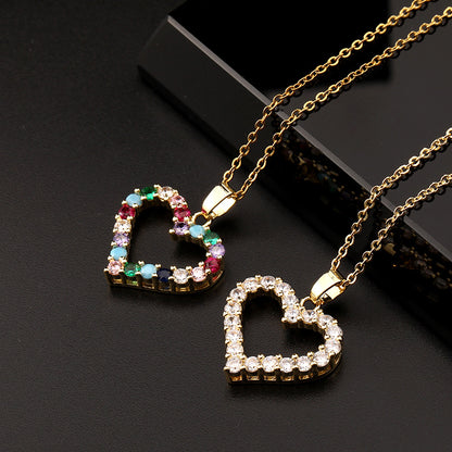 Europe And America Cross Border Love Pendant Necklace Micro-inlaid Color Zircon Clavicle Chain Geometric Girl Pendant Heart-shaped Necklace