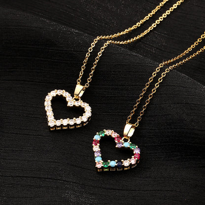 Europe And America Cross Border Love Pendant Necklace Micro-inlaid Color Zircon Clavicle Chain Geometric Girl Pendant Heart-shaped Necklace