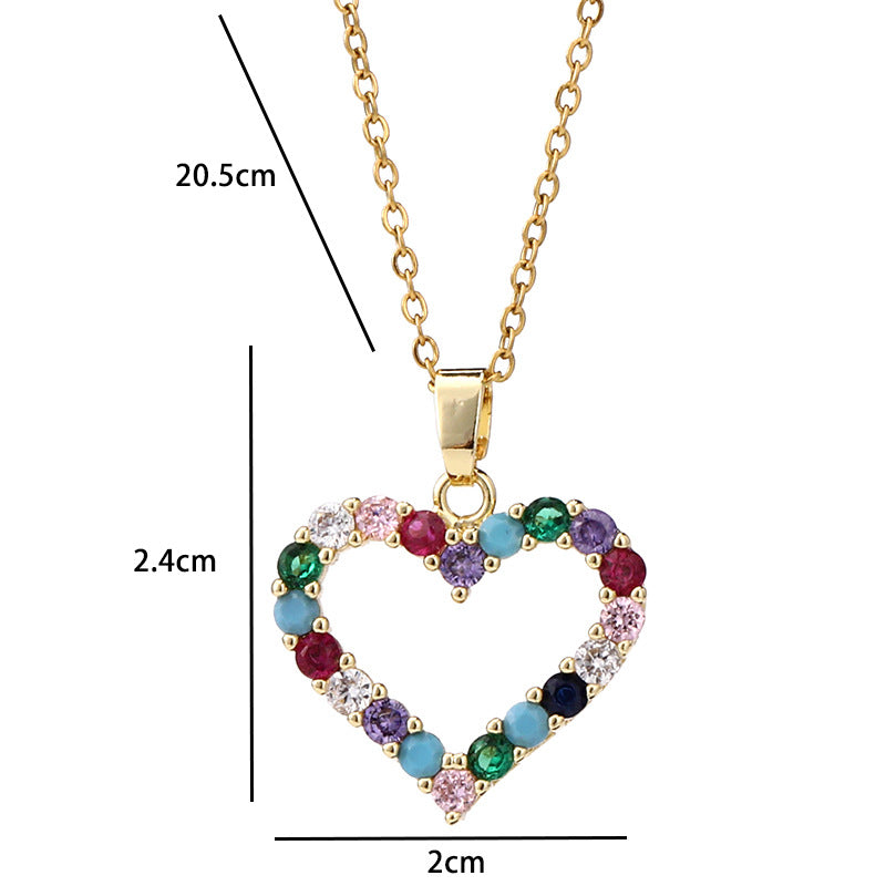 Europe And America Cross Border Love Pendant Necklace Micro-inlaid Color Zircon Clavicle Chain Geometric Girl Pendant Heart-shaped Necklace