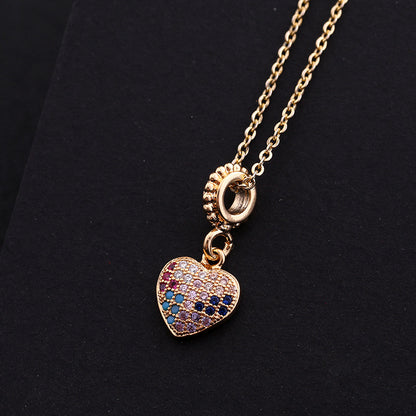 Europe And America Cross Border Love Pendant Necklace Micro-inlaid Color Zircon Clavicle Chain Geometric Girl Pendant Heart-shaped Necklace