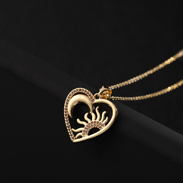 Europe And America Cross Border Love Pendant Necklace Micro-inlaid Color Zircon Clavicle Chain Geometric Girl Pendant Heart-shaped Necklace