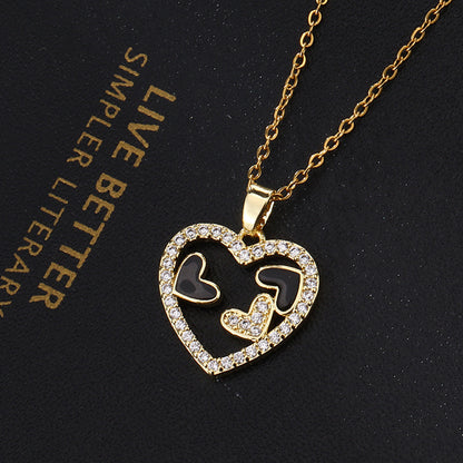 Europe And America Cross Border Love Pendant Necklace Micro-inlaid Color Zircon Clavicle Chain Geometric Girl Pendant Heart-shaped Necklace