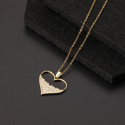 Europe And America Cross Border Love Pendant Necklace Micro-inlaid Color Zircon Clavicle Chain Geometric Girl Pendant Heart-shaped Necklace