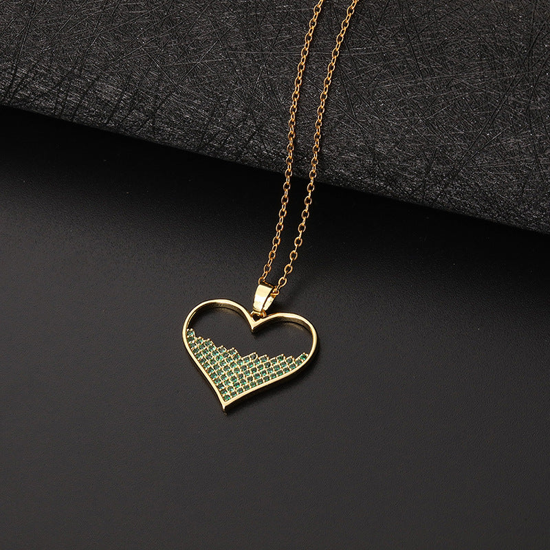 Europe And America Cross Border Love Pendant Necklace Micro-inlaid Color Zircon Clavicle Chain Geometric Girl Pendant Heart-shaped Necklace