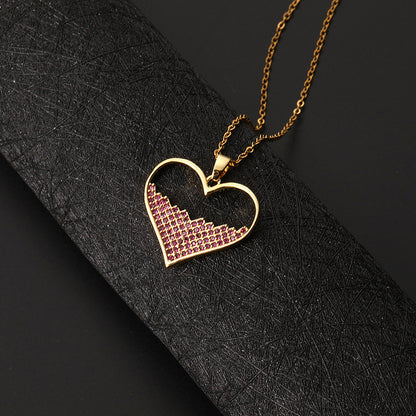 Europe And America Cross Border Love Pendant Necklace Micro-inlaid Color Zircon Clavicle Chain Geometric Girl Pendant Heart-shaped Necklace