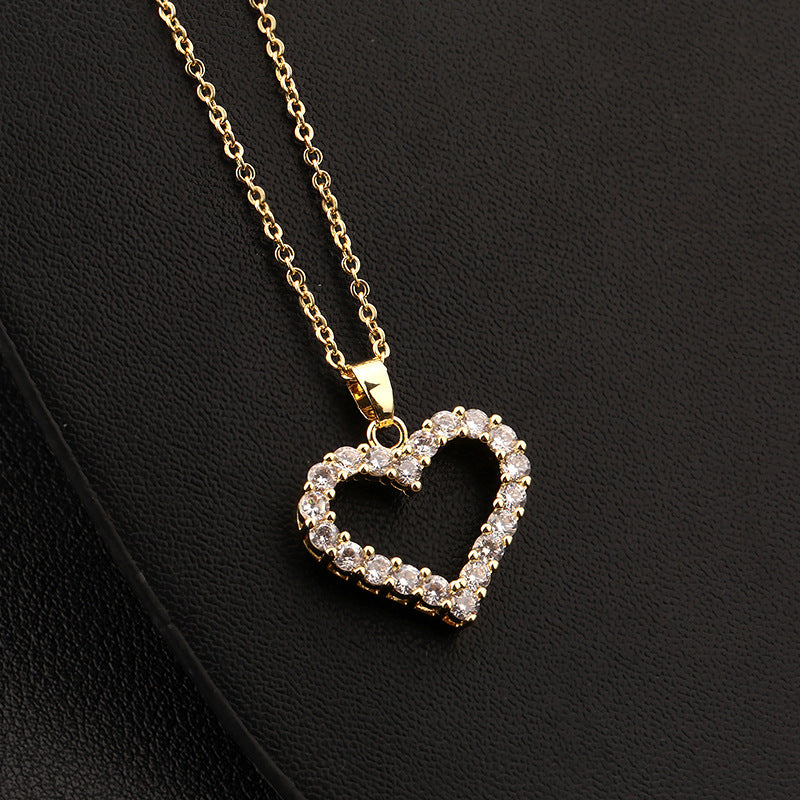 Europe And America Cross Border Love Pendant Necklace Micro-inlaid Color Zircon Clavicle Chain Geometric Girl Pendant Heart-shaped Necklace