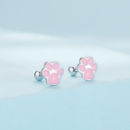 1 Pair Cartoon Style Cute Paw Print Sterling Silver Ear Studs