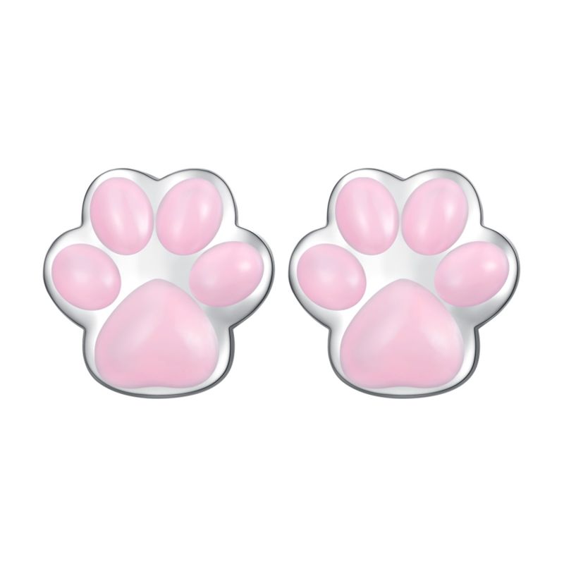 1 Pair Cartoon Style Cute Paw Print Sterling Silver Ear Studs