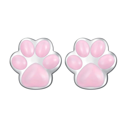 1 Pair Cartoon Style Cute Paw Print Sterling Silver Ear Studs