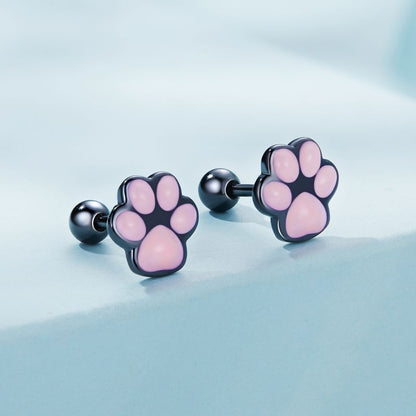 1 Pair Cartoon Style Cute Paw Print Sterling Silver Ear Studs