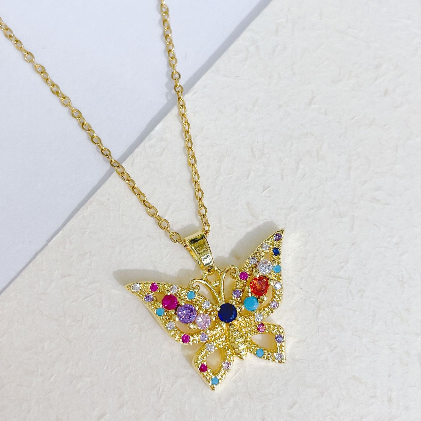 Ig Style Casual Butterfly Titanium Steel Copper Plating Inlay Zircon Pendant Necklace