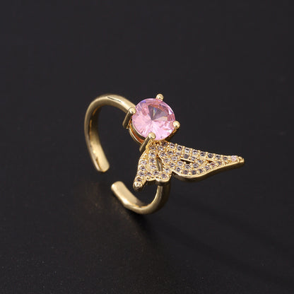 Cute Romantic Style Pink Zircon Ring Affordable Luxury Fashion Open Adjustable Ring Women's Retro Creative Design