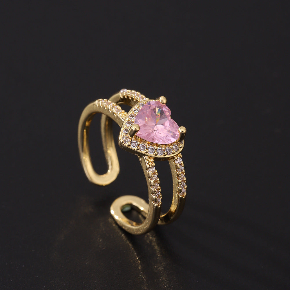 Cute Romantic Style Pink Zircon Ring Affordable Luxury Fashion Open Adjustable Ring Women's Retro Creative Design