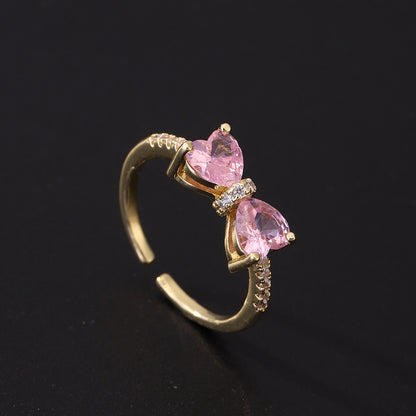 Cute Romantic Style Pink Zircon Ring Affordable Luxury Fashion Open Adjustable Ring Women's Retro Creative Design