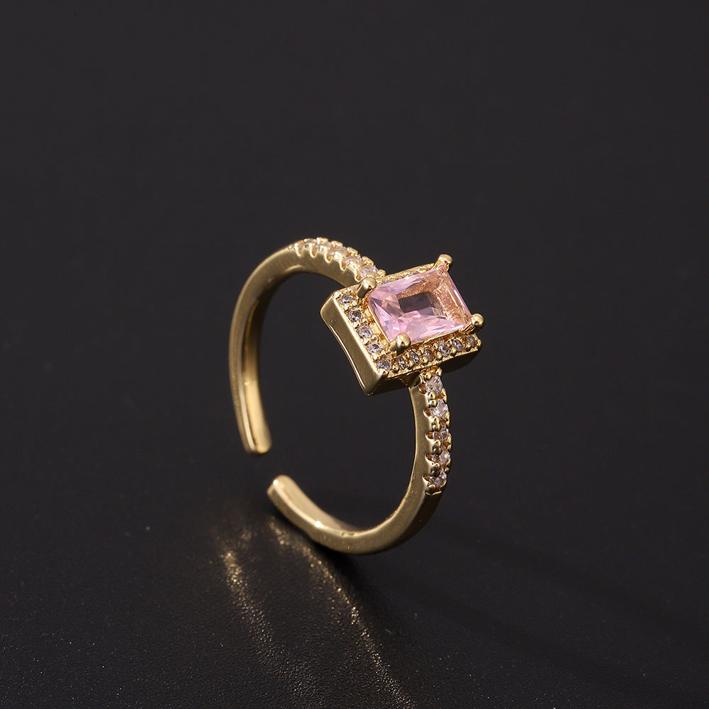 Cute Romantic Style Pink Zircon Ring Affordable Luxury Fashion Open Adjustable Ring Women's Retro Creative Design