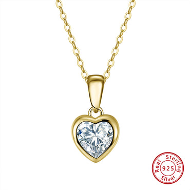 Modern Style Simple Style Classic Style Heart Shape Sterling Silver 14k Gold Plated White Gold Plated Rhodium Plated Zircon Pendant Necklace In Bulk